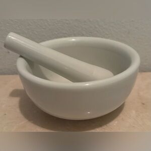 Mortar and Pestal. White Porcelain. 4.5”W